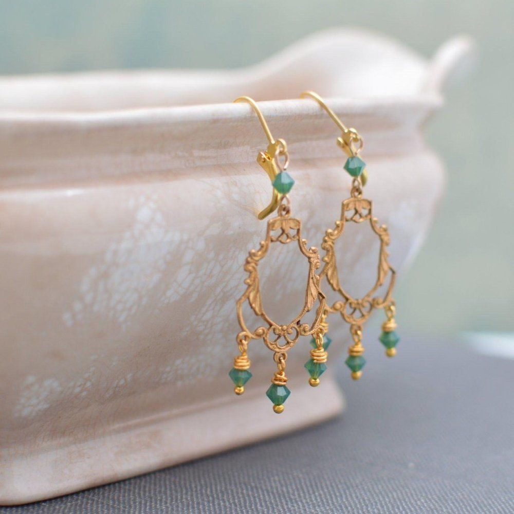 Gold Art Deco Filigree Chandelier Earrings